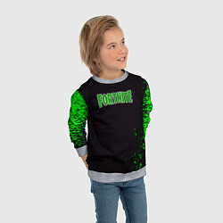 Свитшот детский Fortnite зеленый краски лого, цвет: 3D-меланж — фото 2