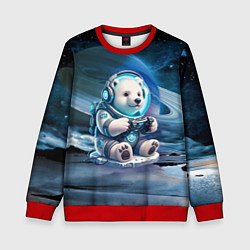 Свитшот детский Белый медвежонок кибер геймер, цвет: 3D-красный