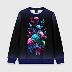 Свитшот детский Цветы - нейросеть, цвет: 3D-синий