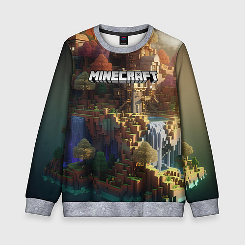 Детский свитшот Minecraft logo горы и реки / 3D-Меланж – фото 1