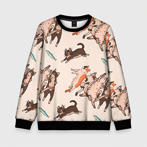 Детский свитшот Коты и рыба / 3D-Черный – фото 1