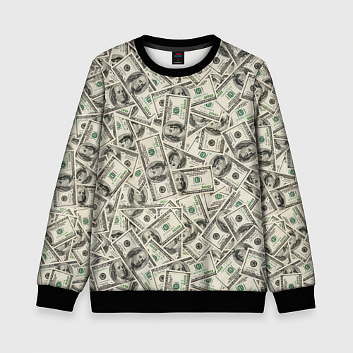 Детский свитшот Деньги - 100 долларовые купюры / 3D-Черный – фото 1