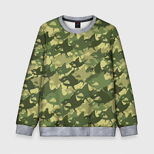 Детский свитшот Акулы - камуфляж / 3D-Меланж – фото 1