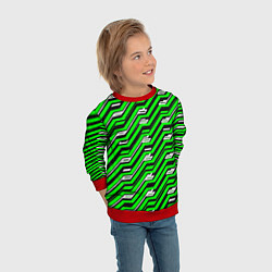 Свитшот детский Чёрно-зелёный линейный узор киберпанк, цвет: 3D-красный — фото 2
