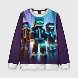 Свитшот детский Minecraft - neon metropolis ai art, цвет: 3D-белый