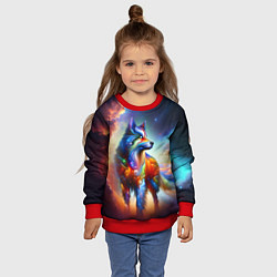 Свитшот детский Космический красочный волк, цвет: 3D-красный — фото 2