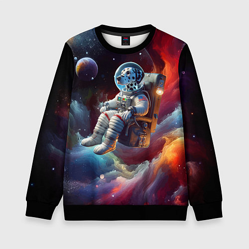 Детский свитшот Космонавт далматинец в неоновой галактике / 3D-Черный – фото 1
