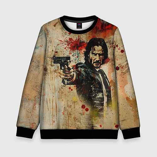 Детский свитшот Джон Уик с пистолетом в стиле гранж / 3D-Черный – фото 1