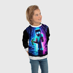 Свитшот детский Minecraft - neon character ai art, цвет: 3D-белый — фото 2