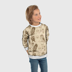 Свитшот детский Эскизы сов тетрадный лист в клетку, цвет: 3D-белый — фото 2