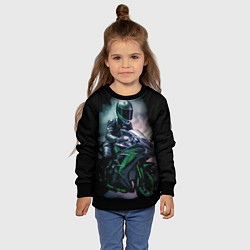 Свитшот детский Мотоциклист на зеленой байке, цвет: 3D-черный — фото 2