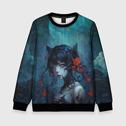 Свитшот детский Готическая девушка-кошка под луной, цвет: 3D-черный