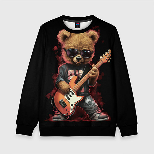 Детский свитшот Плюшевый медведь музыкант с гитарой / 3D-Черный – фото 1