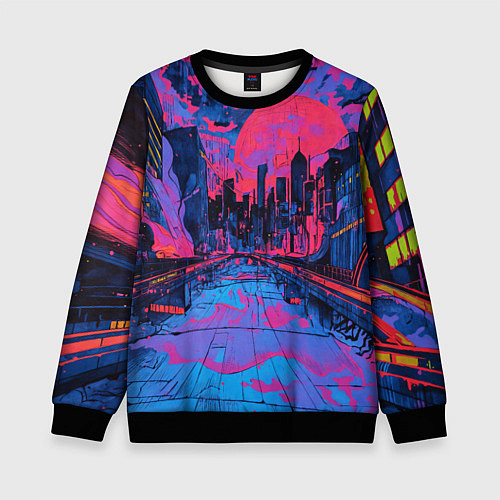 Детский свитшот Город в психоделических цветах / 3D-Черный – фото 1