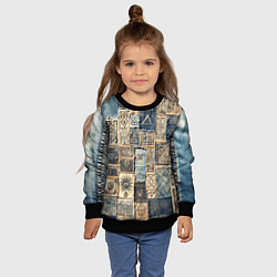 Свитшот детский Татуировки племени майя пэчворк, цвет: 3D-черный — фото 2