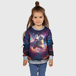 Свитшот детский Космос и кот едет верхом на альпаке, цвет: 3D-меланж — фото 2