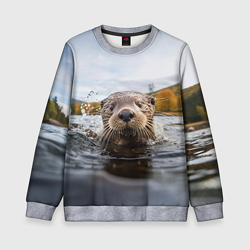 Детский свитшот Выдра смотрит из воды / 3D-Меланж – фото 1