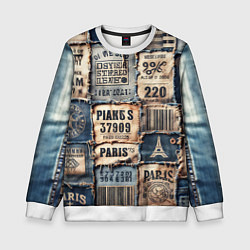Свитшот детский Пэчворк джинсы из Парижа, цвет: 3D-белый