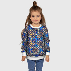 Свитшот детский Мозаичный цветочный узор на черном фоне, цвет: 3D-белый — фото 2
