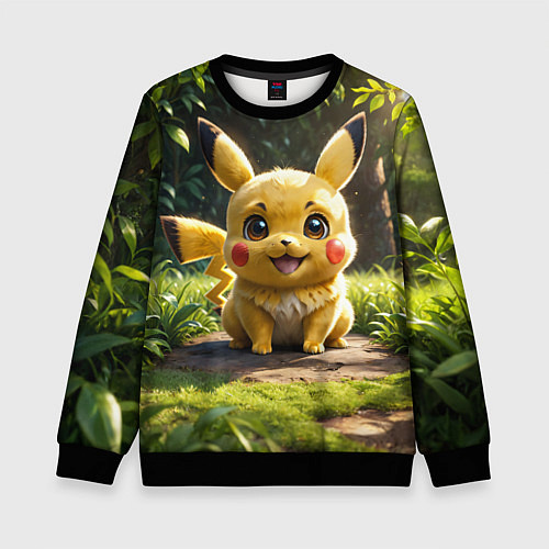 Детский свитшот Покемон Пикачу среди зеленой травы / 3D-Черный – фото 1