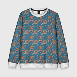 Свитшот детский Цветочный узор в стиле бохо на синем, цвет: 3D-белый