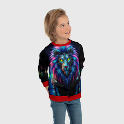 Свитшот детский Неоновый лев в стиле киберпанк, цвет: 3D-красный — фото 2