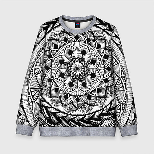 Детский свитшот Мандала зенарт чёрно-белая / 3D-Меланж – фото 1