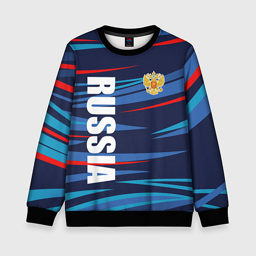 Детский свитшот Россия - blue stripes / 3D-Черный – фото 1