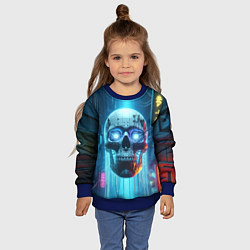 Свитшот детский Cyber skull - neon glow ai art, цвет: 3D-синий — фото 2