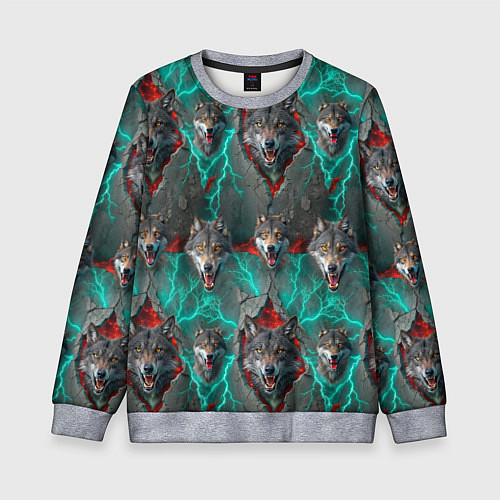 Детский свитшот Паттерн из волков эпично / 3D-Меланж – фото 1