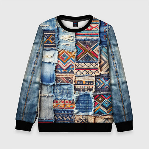 Детский свитшот Пэчворк узоры индейцев / 3D-Черный – фото 1