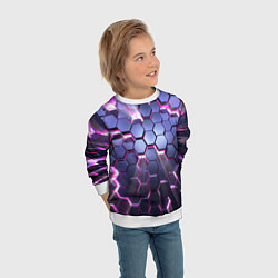 Свитшот детский Плиты с сиреневым неоновым свечением, цвет: 3D-белый — фото 2
