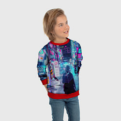 Свитшот детский Дождливый неоновый вечер в Японии, цвет: 3D-красный — фото 2