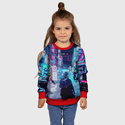 Свитшот детский Дождливый неоновый вечер в Японии, цвет: 3D-красный — фото 2