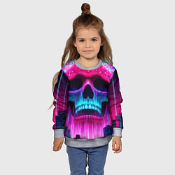 Свитшот детский Pixel skull blast brain - cyber city ai art, цвет: 3D-меланж — фото 2