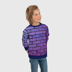 Свитшот детский Кирпичная стена фиолетовый паттерн, цвет: 3D-синий — фото 2