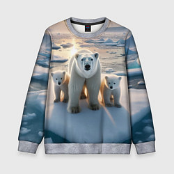 Свитшот детский Polar bear with her cubs - ai art, цвет: 3D-меланж