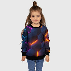 Свитшот детский Неоновая яркая геометрическая абстракция со светом, цвет: 3D-черный — фото 2