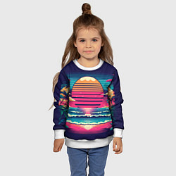 Свитшот детский Закат на пляже vaporwave, цвет: 3D-белый — фото 2