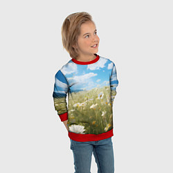 Свитшот детский Ромашковое поле, цвет: 3D-красный — фото 2