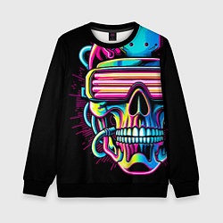Свитшот детский Cyber skull - ai art neon, цвет: 3D-черный