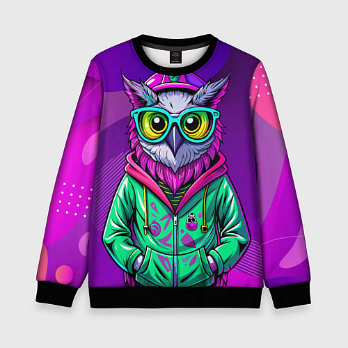 Детский свитшот Модная сова на фиолетовом / 3D-Черный – фото 1