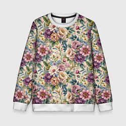 Свитшот детский Нежные цветочные мотивы паттерны, цвет: 3D-белый