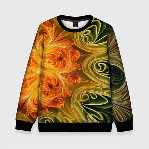 Детский свитшот Зелено-оранжевый фрактал / 3D-Черный – фото 1