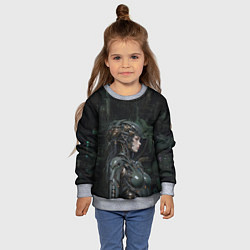 Свитшот детский Девушка-киборг в защитной броне, цвет: 3D-меланж — фото 2