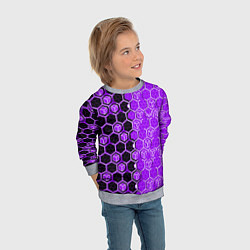 Свитшот детский Техно-киберпанк шестиугольники фиолетовый и чёрный, цвет: 3D-меланж — фото 2