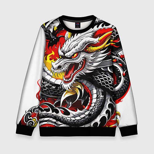 Детский свитшот Огнедышащий дракон в японском стиле / 3D-Черный – фото 1