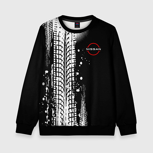 Детский свитшот Ниссан - следы от шин / 3D-Черный – фото 1
