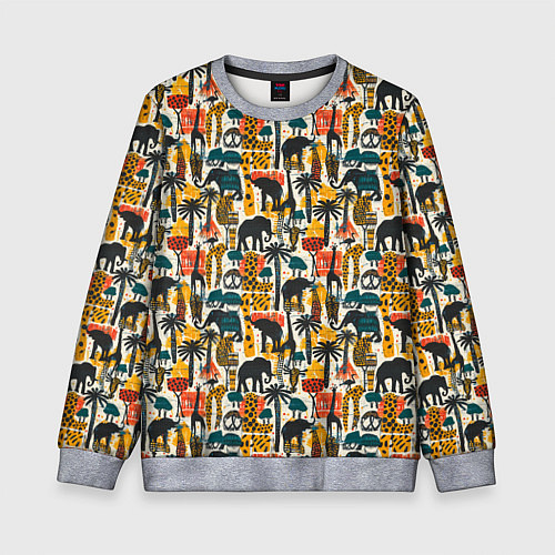 Детский свитшот Африка паттерн пальмы животные / 3D-Меланж – фото 1