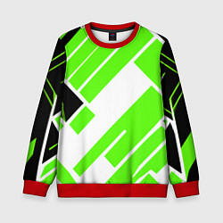 Свитшот детский Зелёные широкие линии на белом фоне, цвет: 3D-красный